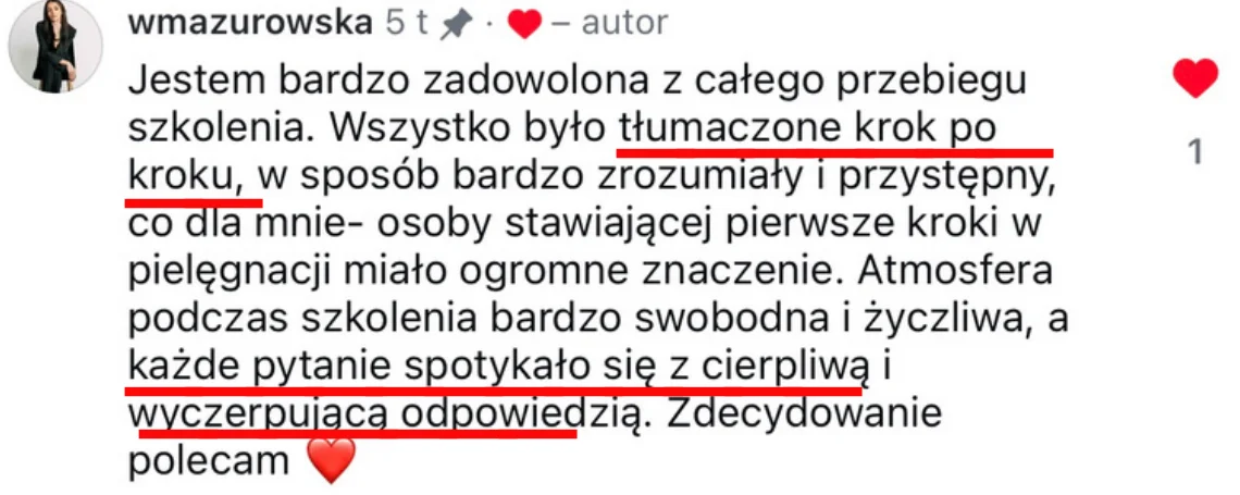 Komentarz Wiktorii o szkoleniu